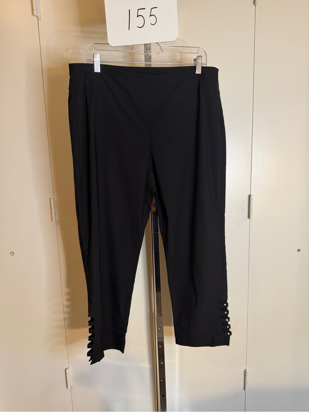 Attyre Black Cropped Pants with Button Accent Hem